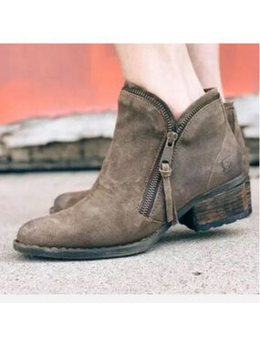 Born Montoro II Taupe Suede Block Heel Zipper Booties